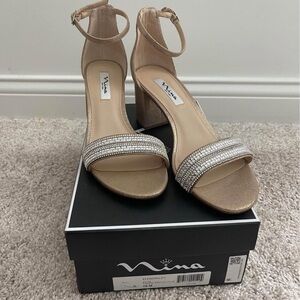 Nina Gold Heels with Rhinestone Embellishments